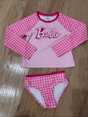 Mattel Barbie Pink Gingham Long Sleeve Rashguard Set
